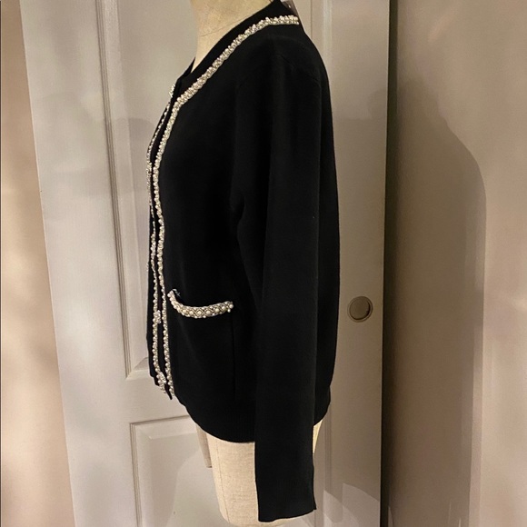 Sioni Black Cardigan with pearls and Stinson buttons Cream Accents - Picture 6 of 9
